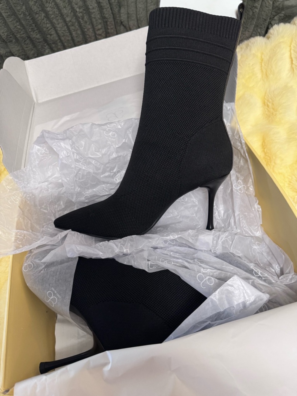 Pointed Toe Black Knit Stiletto Sock Boot